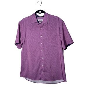 Nick Graham Everywhere Mens Purple Printed Short Sleeve Button Up Shirt Large
